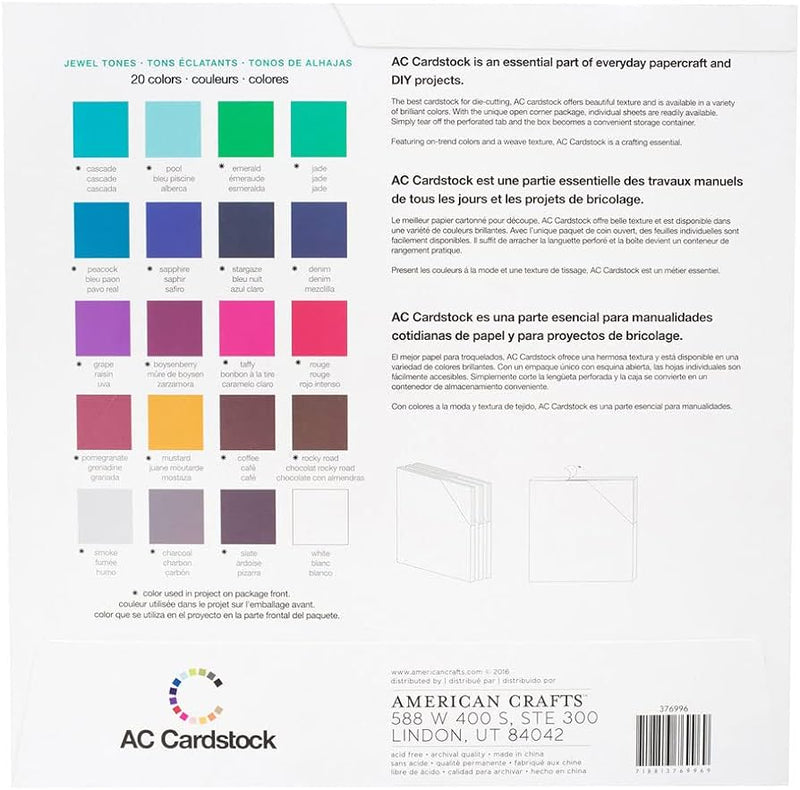 American Crafts 12" x 12" Textured 60 Sheets Jewel Tones Cardstock Variety Pack