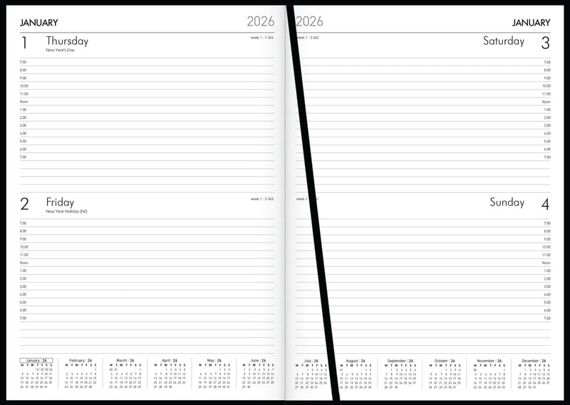 Windsor A42 2 Day to Page Diary Black Even Year 