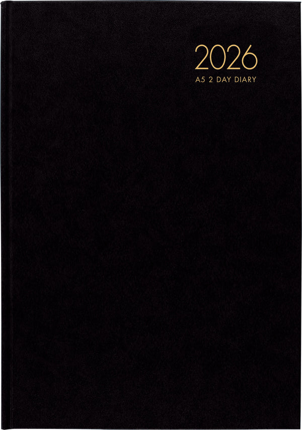 Windsor A42 2 Day to Page Diary Black Even Year 