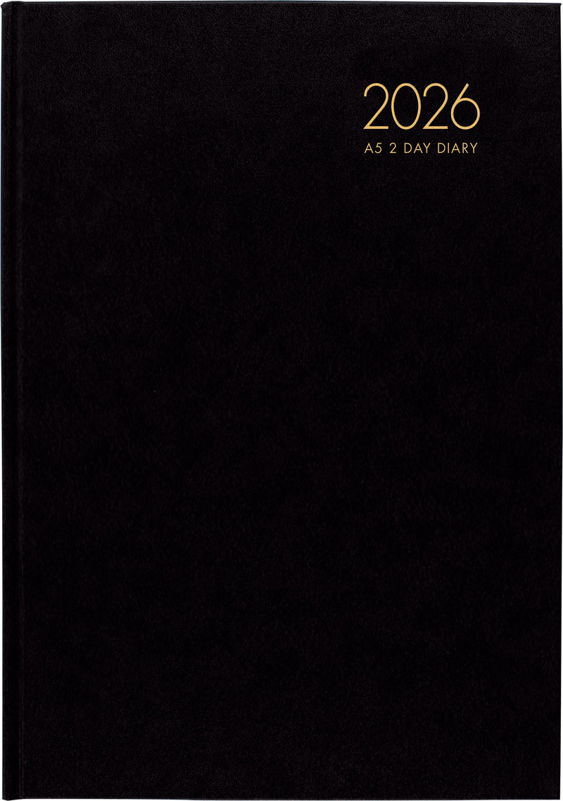 Windsor A42 2 Day to Page Diary Black Even Year 