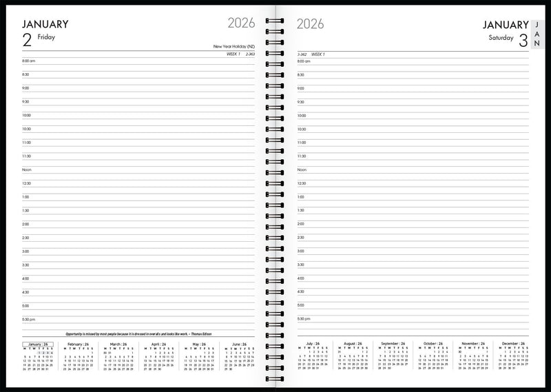Collins Boston A41 Day to Page Diary Black Even Year 