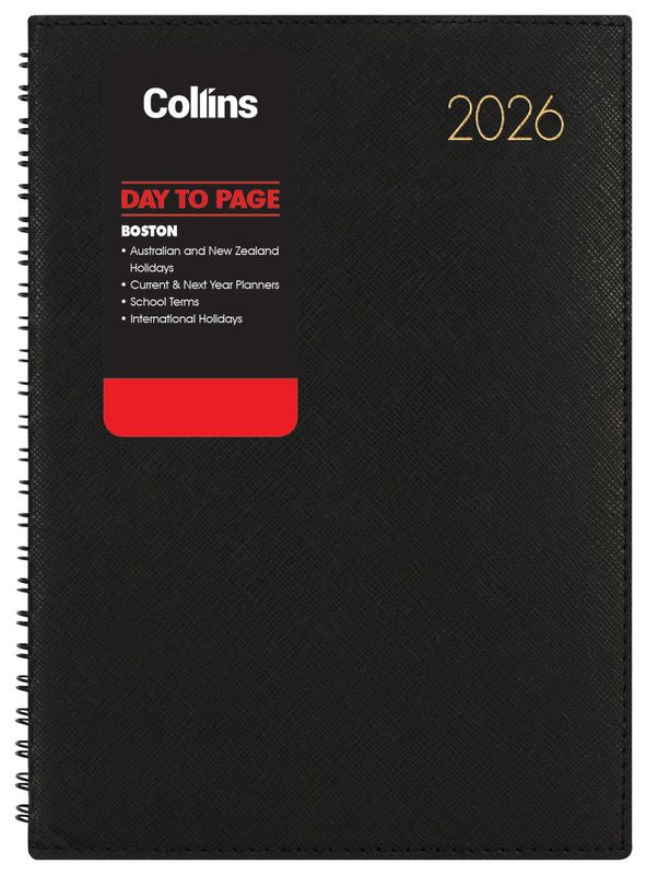 Collins Boston A41 Day to Page Diary Black Even Year 