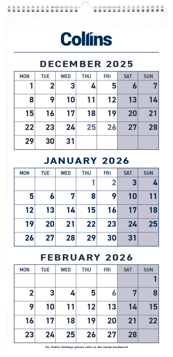 Collins Calendar Three Month To View Wiro Even Year