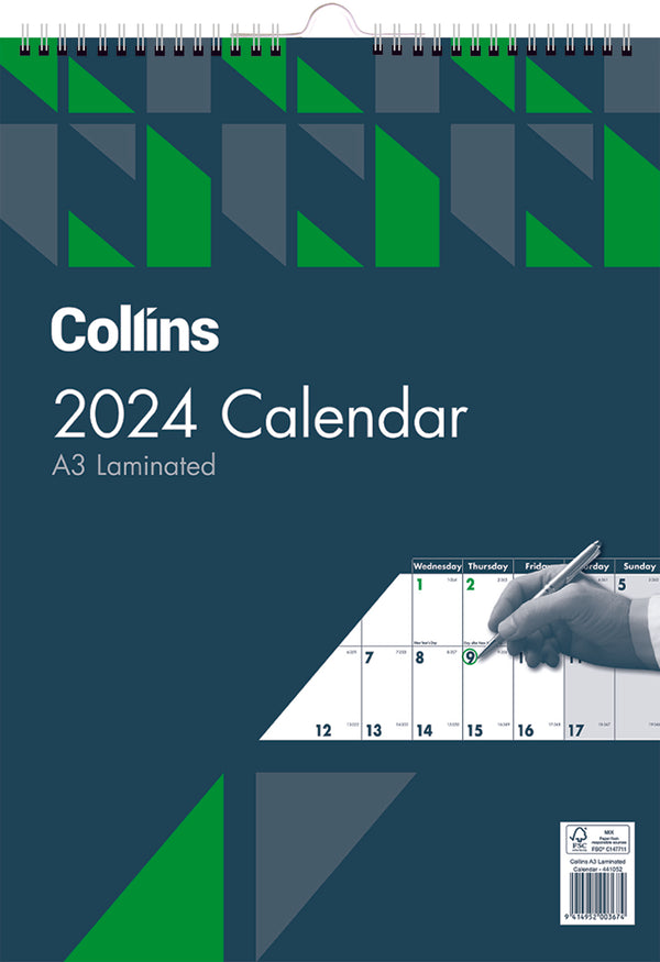 Collins Calendar A3 Month To View Laminated
