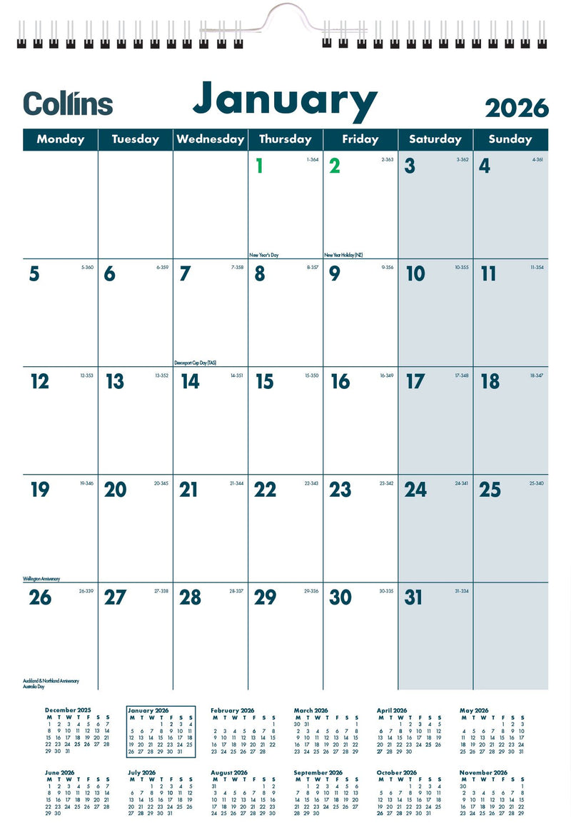 Collins Calendar A3 Month To View Laminated Wiro Even Year