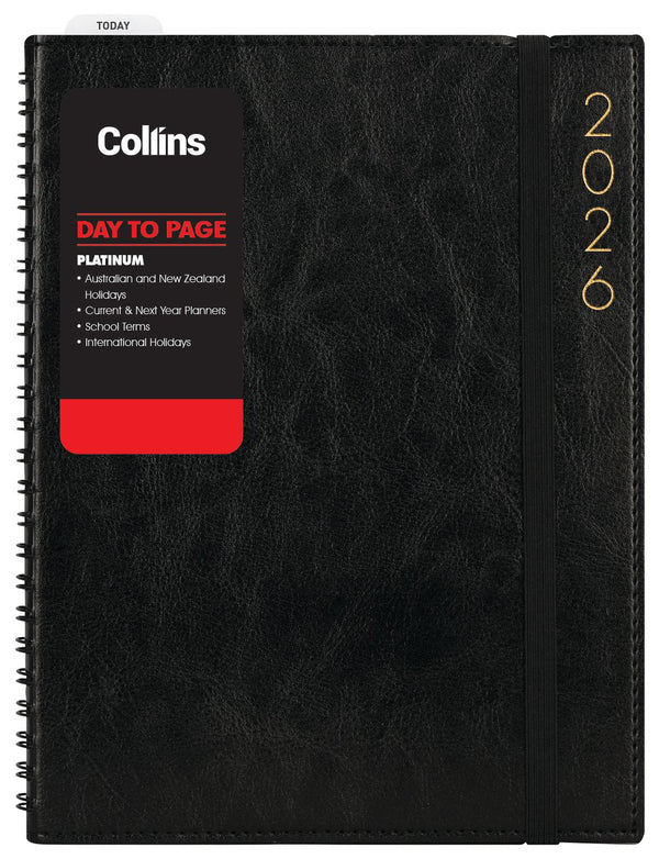 Collins Platinum A41 Day to Page Diary Black Wiro Even Year