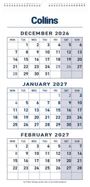 Collins Calendar 29x62cm Three Month To View Wiro 2027