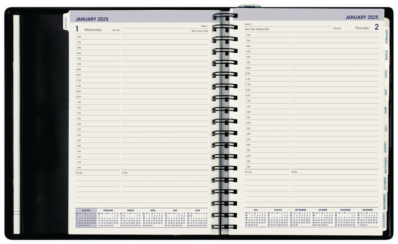 Collins Portfolio Day To Page Wiro Tabbed Black Diary