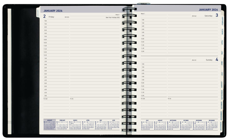 Collins Portfolio Day to Page Diary Wiro Tabbed Black Even Year
