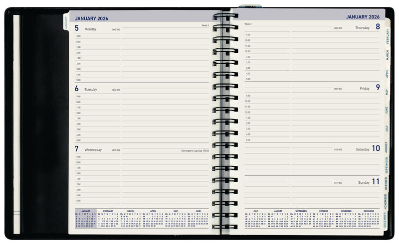 Collins Portfolio Week to View Diary Wiro Tabbed Black Even Year