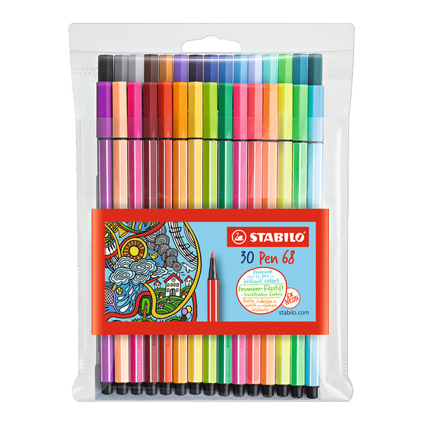 Stabilo Pen 68 Fibre Tip Pen Assorted Wallet of 30
