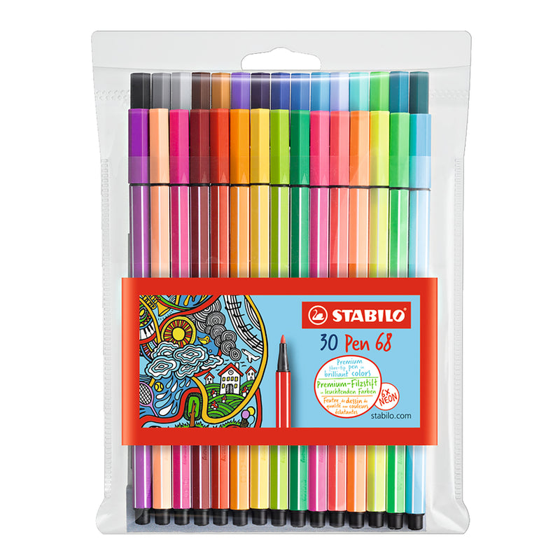 Stabilo Pen 68 Fibre Tip Pen Assorted Wallet of 30
