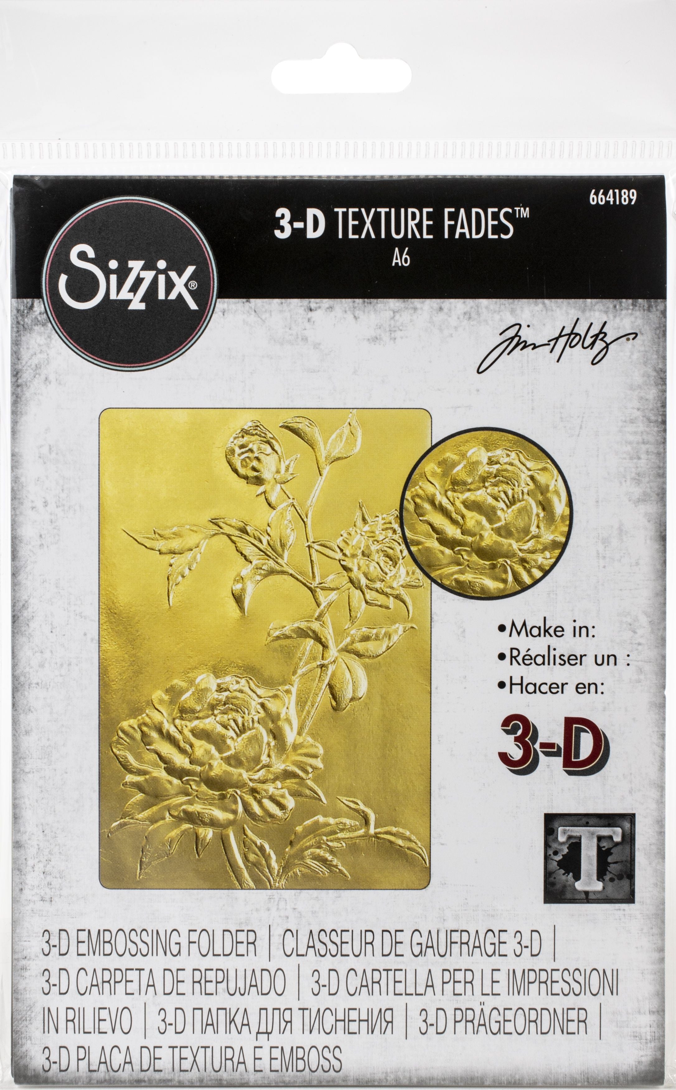 Sizzix by Tim Holtz 3D Texture Fades Roses Embossing Folder