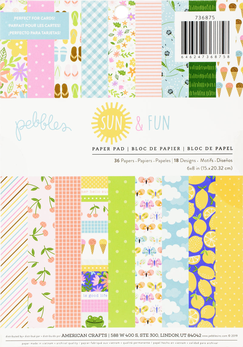 American Crafts 6" x 8" Pebbles Sun & Fun 36 Sheets Cardstock Stack