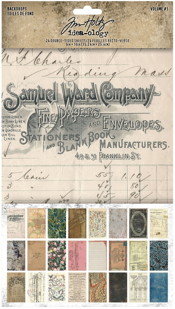 Tim Holtz Idea-Ology Backdrops 6"X10" Volume #1 Double-Sided Cardstock Pad of 24 Sheets