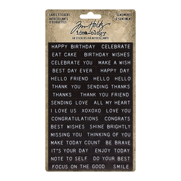 Tim Holtz Idea-Ology Label Stickers Sentiments 68 Pieces
