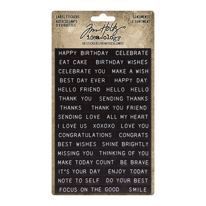 Tim Holtz Idea-Ology Label Stickers Sentiments 68 Pieces