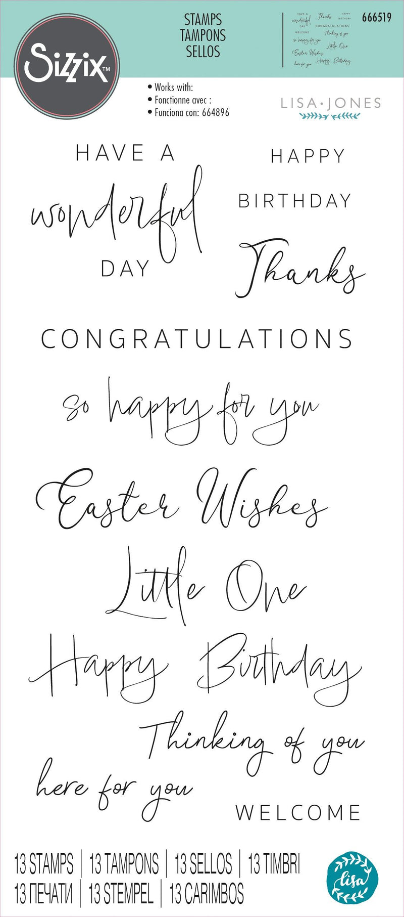 Sizzix By Lisa Jones Daily Sentiments Clear Stamps 