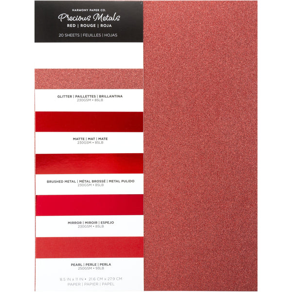 Harmony 8.5"X11" 230gsm Red Precious Metals Cardstock Pack of 20 Sheets