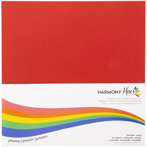 Harmony Hues 12"x12" 176gsm Primary Cardstock Pack of 50 Sheets