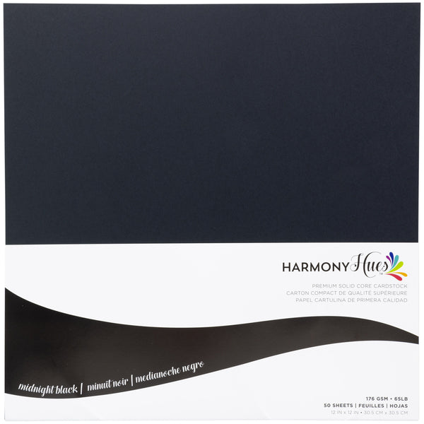 Harmony Hues 12"x12" 176gsm Midnight Black Cardstock Pack of 50 Sheets