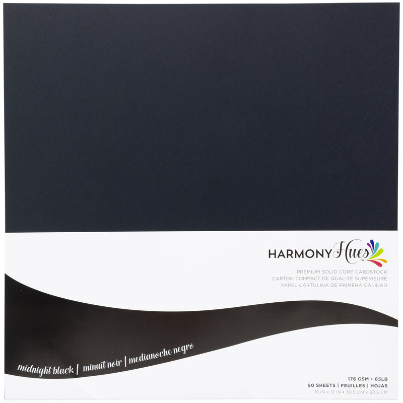 Harmony Hues 12"x12" 176gsm Midnight Black Cardstock Pack of 50 Sheets