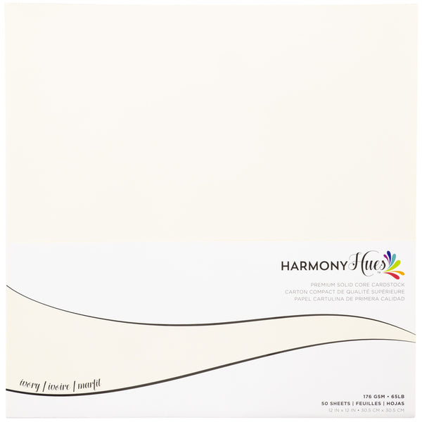 Harmony Hues 12"x12" 176gsm Ivory Cardstock Pack of 50 Sheets