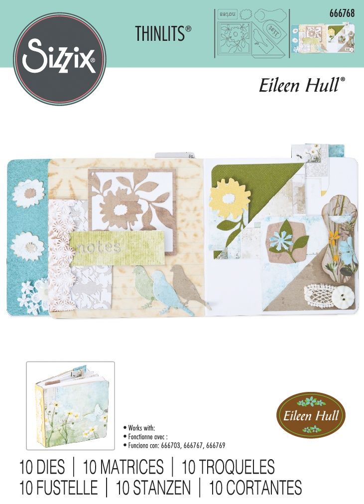 Sizzix By Eileen Hull Thinlits Floral Pocket And Paperclips Die Set of 10 Pieces