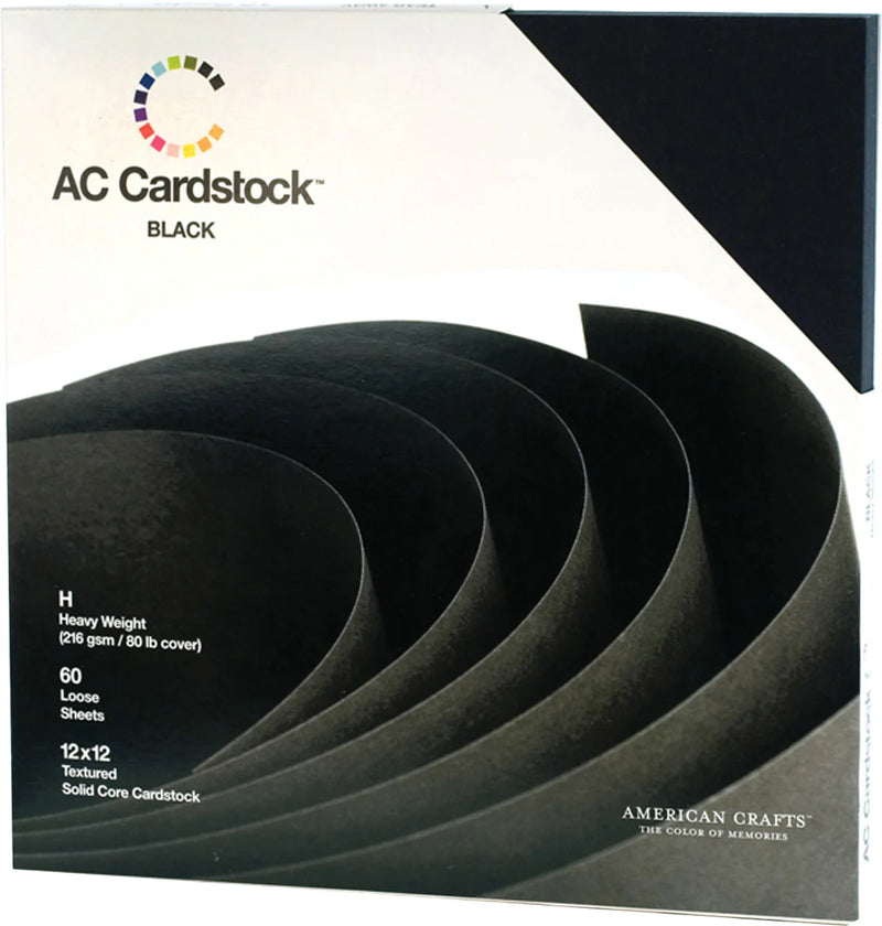American Crafts 12" x 12" Textured 60 Sheets Black Cardstock Variety Pack