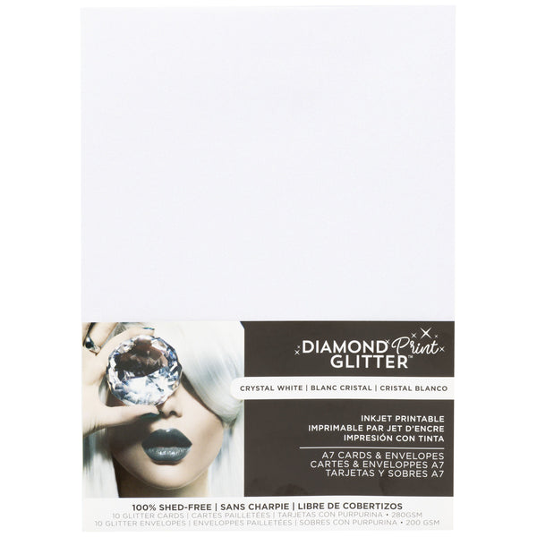 Harmony Inkjet Printable A7 200gsm Crystal White Glitter Cards & Envelopes Pack of 10