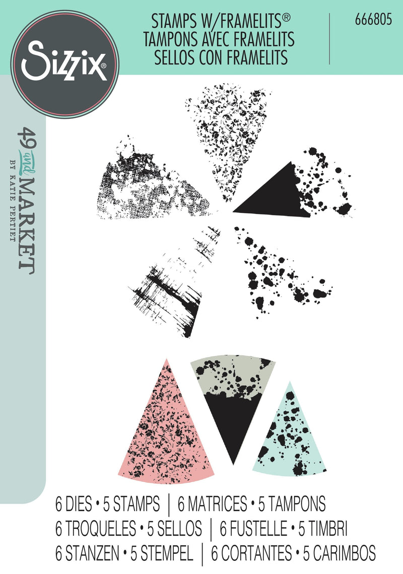 Sizzix By 49 And Market A5 Clear Stamps with Framelits Dies Build-A-Burst Painterly 11 Pieces