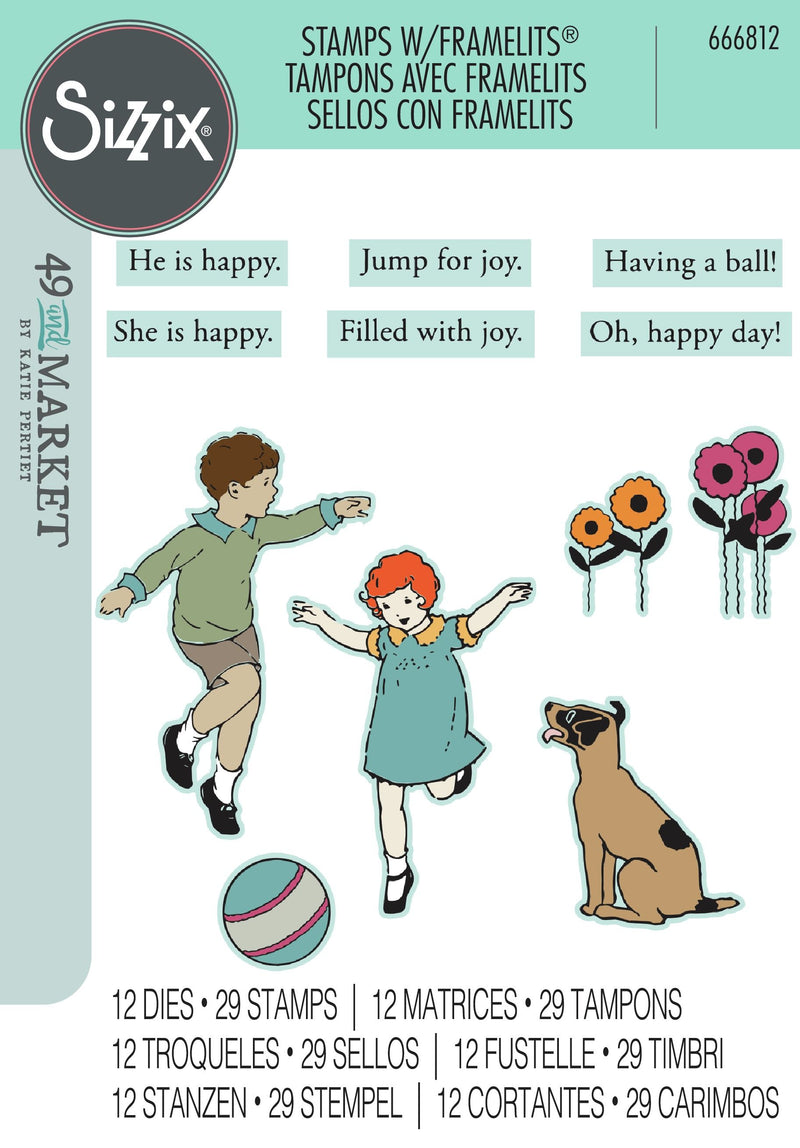 Sizzix By 49 And Market A5 Clear Stamps with Framelits Dies Play Time 41 Pieces