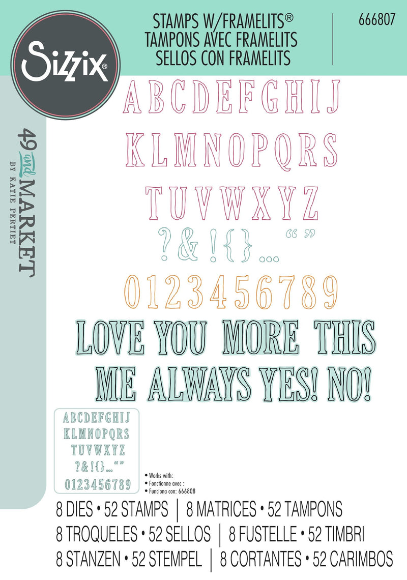 Sizzix By 49 And Market A5 Clear Stamps with Framelits Dies Fine Line Alpha
