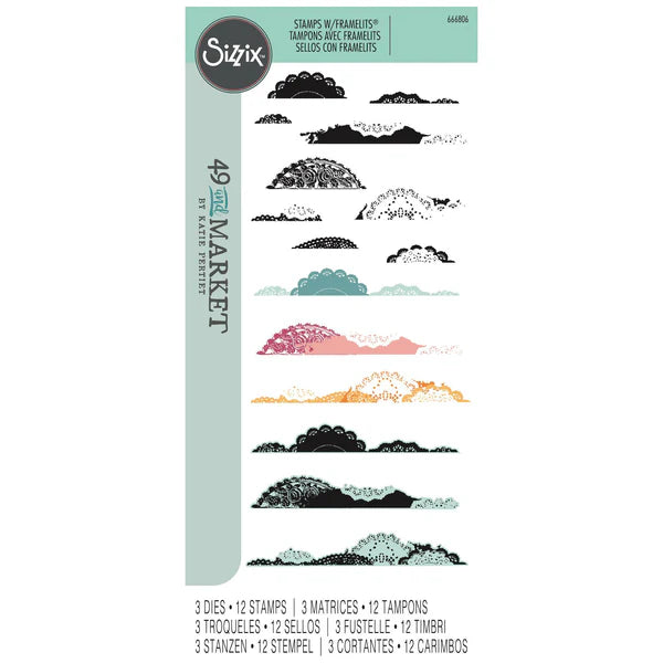 Sizzix By 49 And Market Clear Stamps with Framelits Dies Doily Edgers 15 Pieces