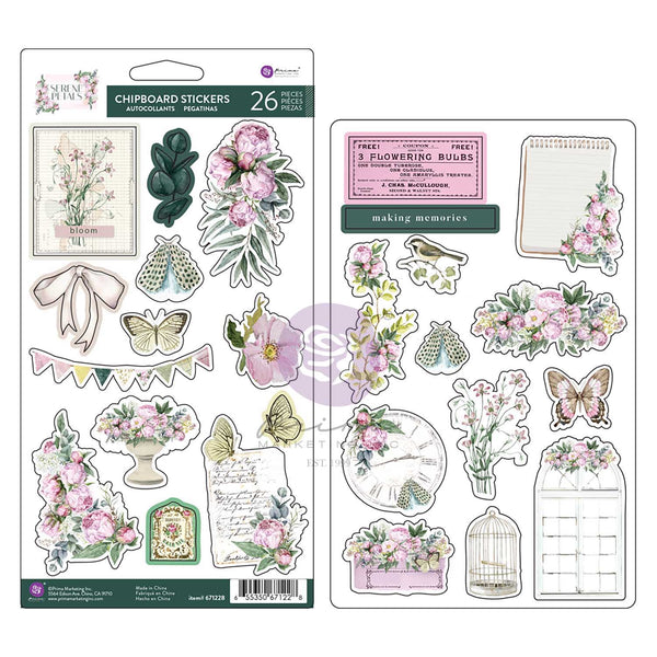 Prima Marketing Serene Petals Blooming Beauty Chipboard Stickers 26 Pieces