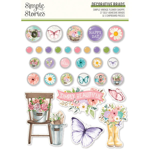 Simple Stories Vintage Flower Shoppe Decorative Brads & Chipboard