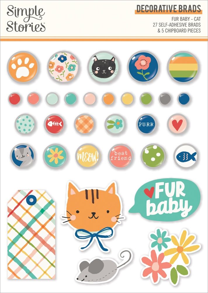 Simple Stories Fur Baby Cat Decorative Brads & Chipboard