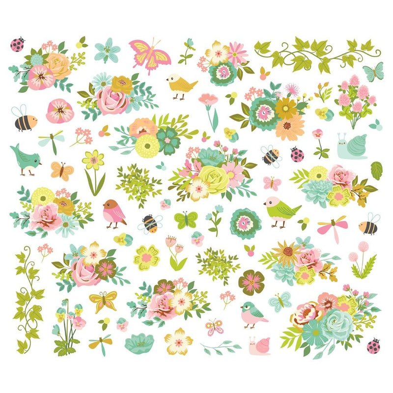 Simple Stories Tea Garden Bits & Pieces Floral Die-Cuts 78 Pieces