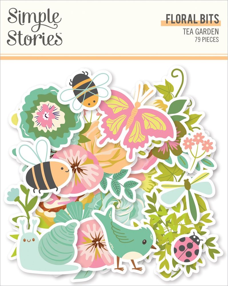 Simple Stories Tea Garden Bits & Pieces Floral Die-Cuts 78 Pieces