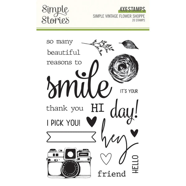 Simple Stories 4" x 6" Vintage Flower Shoppe Clear Photopolymer Stamps
