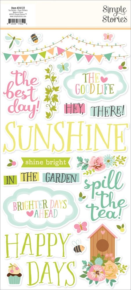 Simple Stories Tea Garden Foam Stickers 42 Pieces