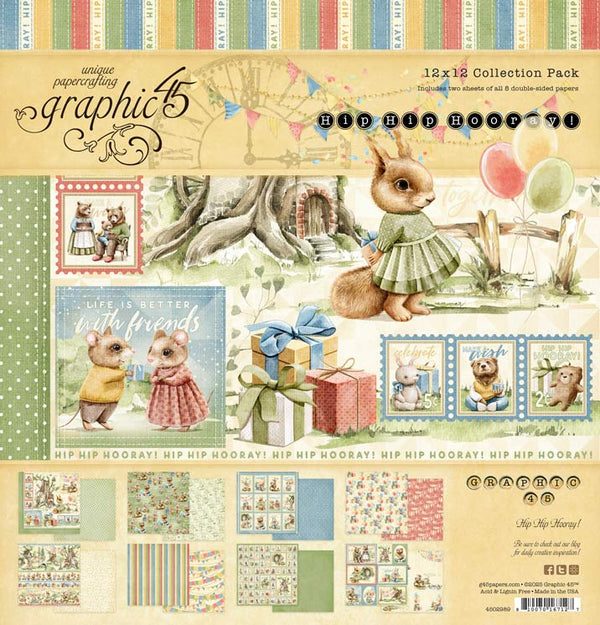 Graphic 45 Hip Hip Hooray 12" x 12" Collection Paper Pack