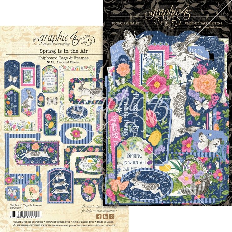 Graphic 45 Spring Is In The Air Chipboard Embellishments Tags & Frames