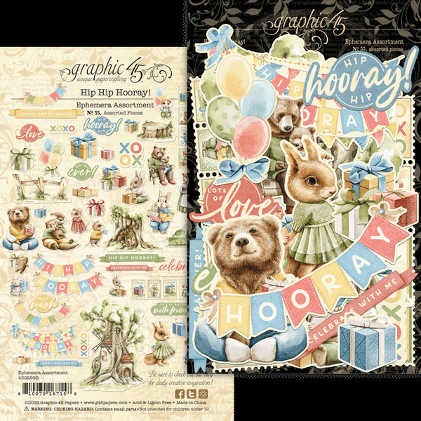 Graphic 45 Hip Hip Hooray Ephemera Pack of 65