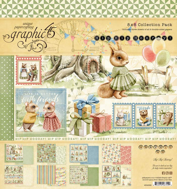 Graphic 45 Hip Hip Hooray 8" x 8" Collection Paper Pack