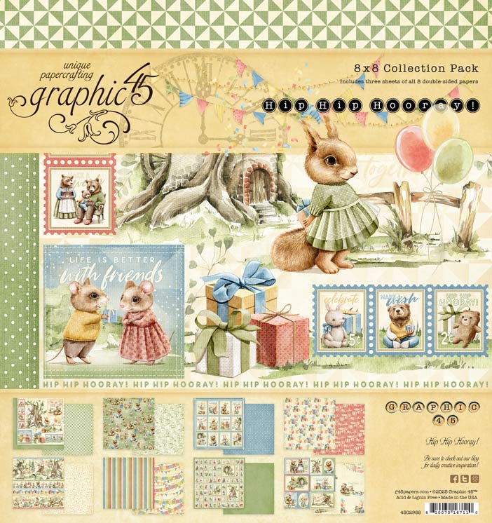 Graphic 45 Hip Hip Hooray 8" x 8" Collection Paper Pack