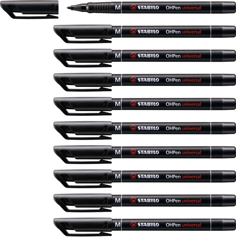 Stabilo Ohpen Universal Permanent Superfine Black Overhead Projector Pens - Pack Of 10