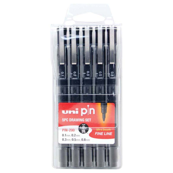 Uni Pin Fineliners Permanent Drawing Set of 5