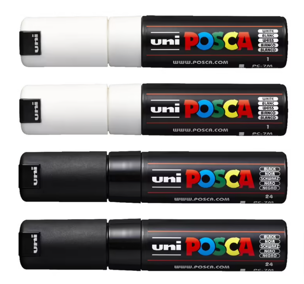 Uni Posca Markers 4.5-5.5mm Black/White PC7M - Set of 4