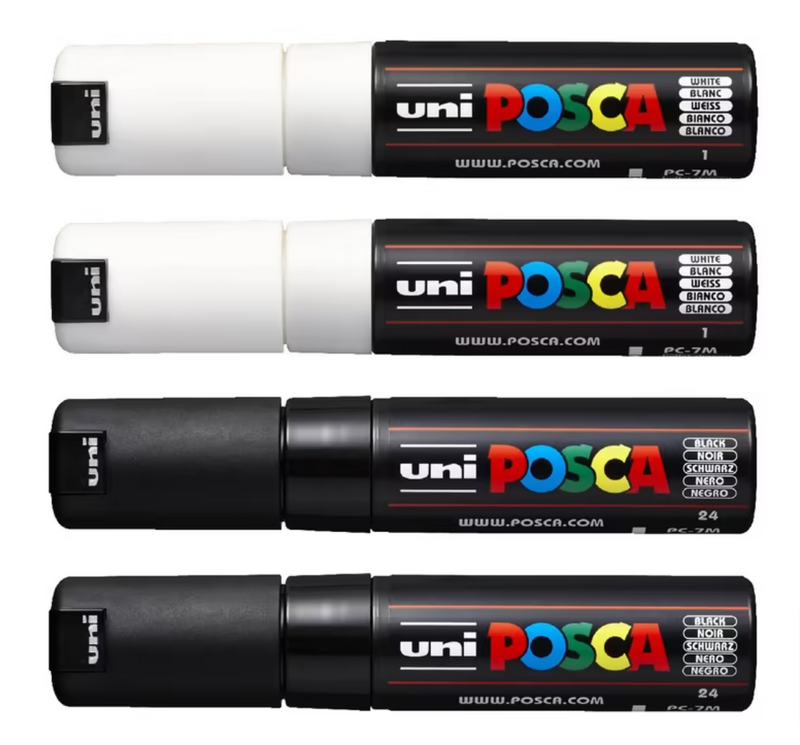 Uni Posca Markers PC-7M 4.5-5.5mm Black/White - Set of 4